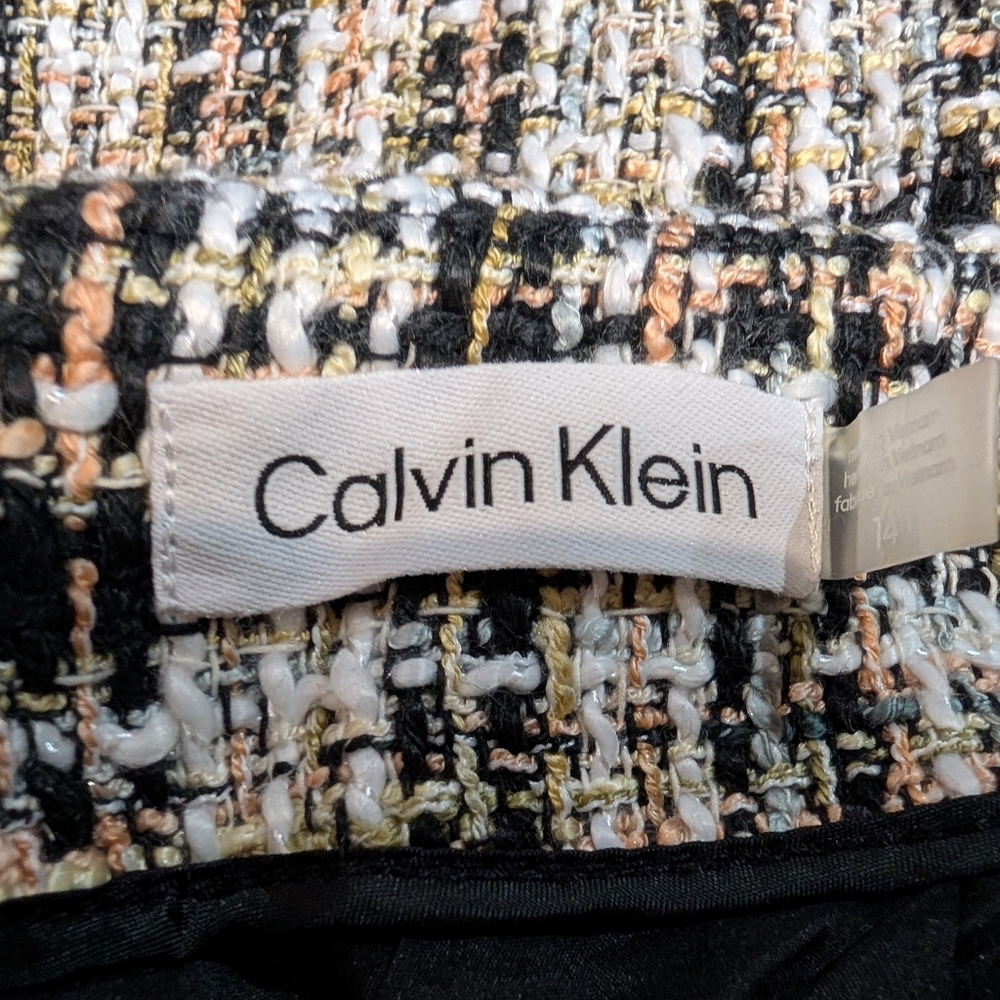 Calvin Klein Tan, Black, and White Tweed Lined Pencil Skirt Women's Size 14 - Picture 2 of 9